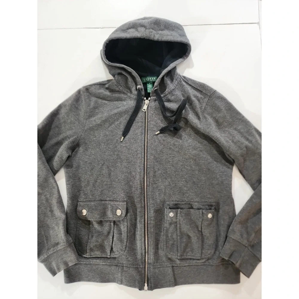 Lauren Ralph Lauren Jacket Womens Sz Medium Black Full Zip Utility Cargo Pockets